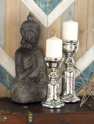 Harper & Willow Silver Glass Traditional Candle Holders, 9 in, 12 in, 2 pc., 24649