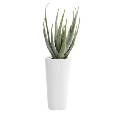 Image showing  34 in. Artificial Green Aloe Vera Plant in White Fiberglass Pot