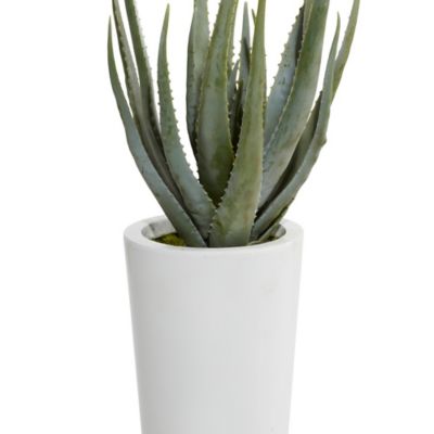 Image showing  34 in. Artificial Green Aloe Vera Plant in White Fiberglass Pot