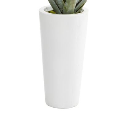 Image showing  34 in. Artificial Green Aloe Vera Plant in White Fiberglass Pot