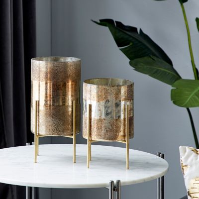 Harper & Willow Brown Glass Contemporary Candle Holders, 10 in., 12 in., 2 pc., 82775