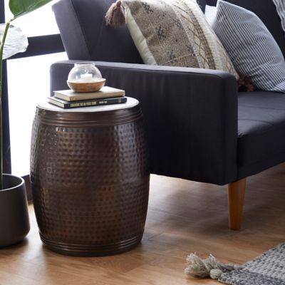 Harper & Willow Iron and Marble Industrial Accent Table, Brown