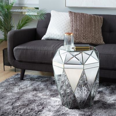 Harper & Willow Silver MDF Wood and Glass Glam Accent Table, 19 in. x 19 in. x 24 in.