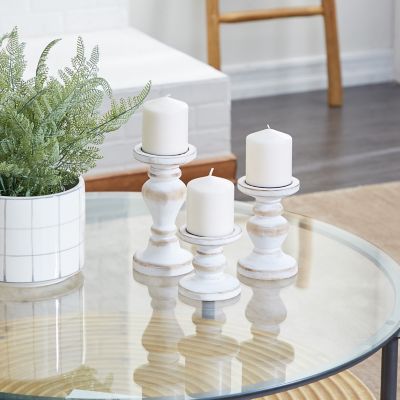 Harper & Willow White Wood Candle Holders, 8 in., 6 in., 4 in., 3 pc., 91854
