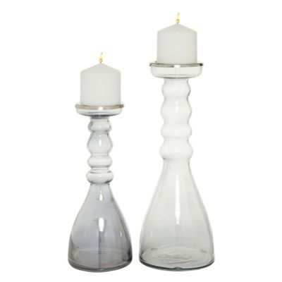 Image showing  Clear Glass Contemporary Candle Holders, 11 in., 14 in., 2 pc., 24677