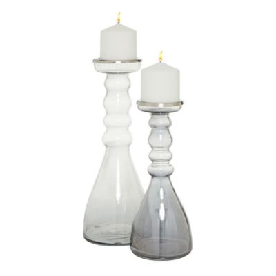 Image showing  Clear Glass Contemporary Candle Holders, 11 in., 14 in., 2 pc., 24677