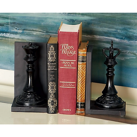 Harper & Willow Black Resin Traditional Chess Bookends, 5 in. x 8 in., 2-Pack