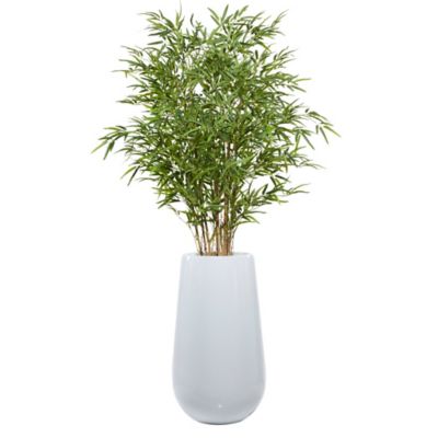 Image showing  80 in. Artificial Green Bamboo Tree in White Fiberglass Pot