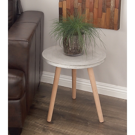 Harper & Willow Grey Fiber Clay and Beech Wood Contemporary Accent Table, 18 in. x 17 in. x 17 in.