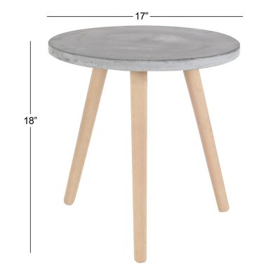 Image showing  Grey Fiber Clay and Beech Wood Contemporary Accent Table, 18 in. x 17 in. x 17 in.