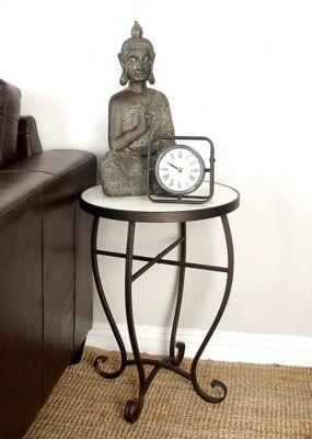 Harper & Willow Cream Iron and Marble Traditional Accent Table, 23 in. x 16 in. x 16 in.