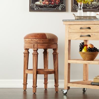 Harper & Willow Wood and Fabric Rustic Bar Stool, 26 in. x 18 in. x 18 in., Brown