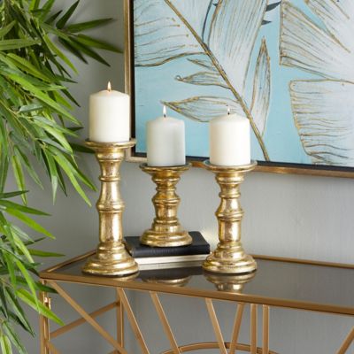 Harper & Willow Gold Wood Traditional Candle Holders, 10 in., 8 in., 6 in., 3 pc., 53565