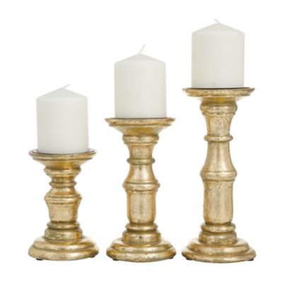 Image showing  Gold Wood Traditional Candle Holders, 10 in., 8 in., 6 in., 3 pc., 53565