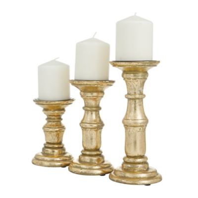 Image showing  Gold Wood Traditional Candle Holders, 10 in., 8 in., 6 in., 3 pc., 53565