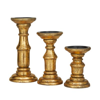 Image showing  Gold Wood Traditional Candle Holders, 10 in., 8 in., 6 in., 3 pc., 53565