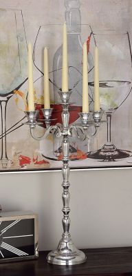 Harper & Willow Silver Metal Traditional Candlestick Holder, 23 in. x 10 in. x 10 in., 27489