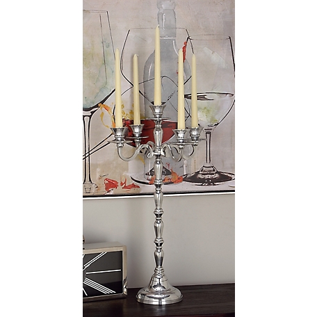 Harper & Willow Silver Metal Traditional Candlestick Holder, 23 in. x 10 in. x 10 in., 27489