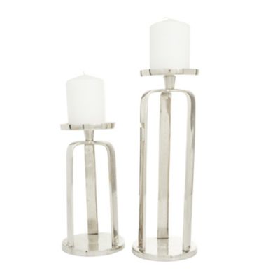 Image showing  Silver Aluminum Pillar Geometric Candle Holders, 14 in., 10 in. 2 piece, 82606