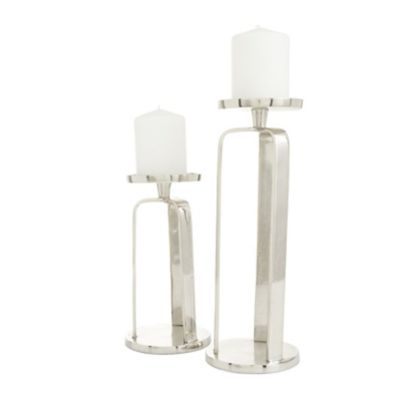 Image showing  Silver Aluminum Pillar Geometric Candle Holders, 14 in., 10 in. 2 piece, 82606