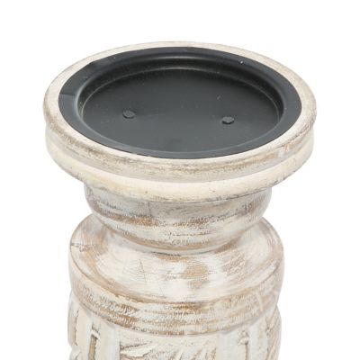 Image showing  Assorted Mango Wood Country Cottage Candle Holders, White/Light Brown, 3-Pack