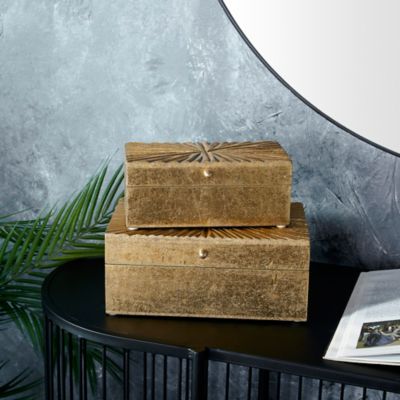 Harper & Willow Gold Wood Contemporary Boxes, 10 in., 8 in.
