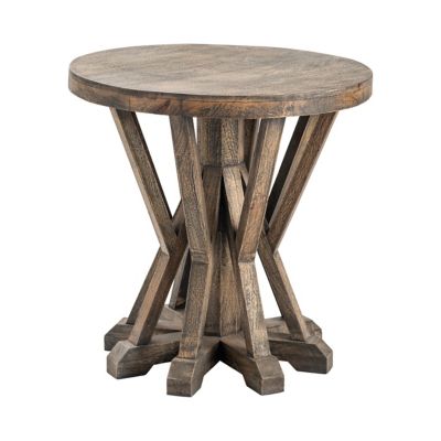 Crestview Collection Wood Carved Round Side Table