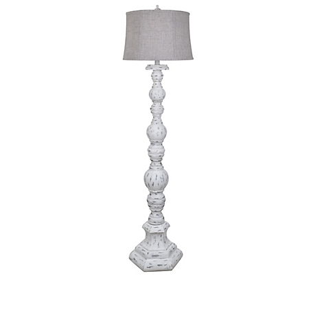 Crestview Collection 65 in. Distressed Resin Floor Lamp with Gray Linen Shade