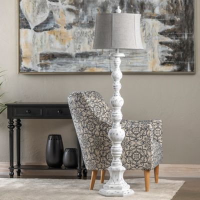 Image showing 2 th Crestview Collection 65 in. Distressed Resin Floor Lamp with Gray Linen Shade