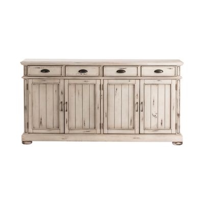 Crestview Collection 4-Door/4-Drawer Hawthorne Estate Wood Sideboard, 72 in. x 17 in. x 37 in., Distressed White