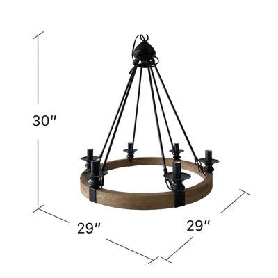 Image showing  6-Light Preston Wood and Metal Chandelier, 29 in. x 29 in. x 30 in.