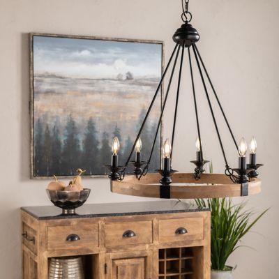 Image showing  6-Light Preston Wood and Metal Chandelier, 29 in. x 29 in. x 30 in.
