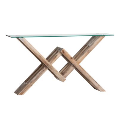 Crestview Collection Hawthorne Estate Pine Woodwork Glass Top Console Table, 58 in. x 16 in. x 34 in.