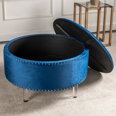 Image showing  Velvet Wooden Storage Stool, 32 in. x 32 in. x 19 in.