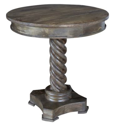 Crestview Collection Bengal Manor Mango Wood Carved Rope Twist Accent Pedestal Table