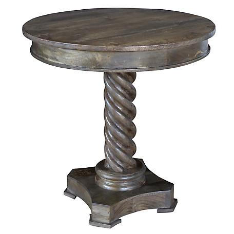 Crestview Collection Bengal Manor Mango Wood Carved Rope Twist Accent Pedestal Table