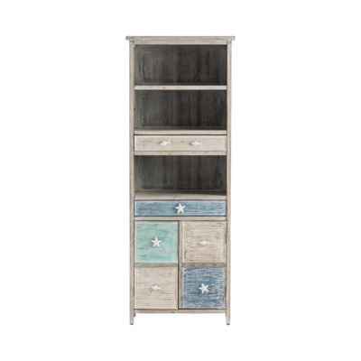 Crestview Collection 2-Drawer Key West Nautical Driftwood Storage Cabinet with 2 Doors, Multicolor