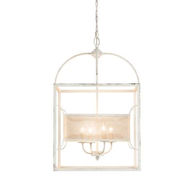 Crestview Collection 4-Light Mayfair Distressed Lantern Chandelier, White