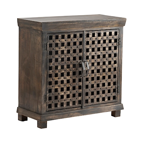 Crestview Collection 1-Shelf Bengal Manor Metal Lattice Work and Mango Wood Cabinet