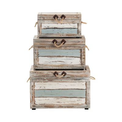 Crestview Collection Nantucket Weathered Wood Trunks, 3 pc.