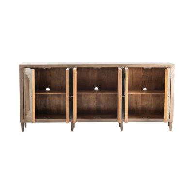 Image showing  6-Door Step Detail Wood Sideboard Console Table, 90 in. x 17 in. x 40 in., Dark Brown
