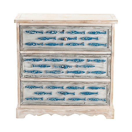 Crestview Collection Swimming Upstream Antique White Fish Chest, 3 Drawer