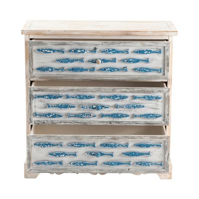 Image showing  Swimming Upstream Antique White Fish Chest, 3 Drawer