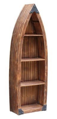 Crestview Collection 3-Shelf Mountain View Rustic Wood Canoe Bookcase