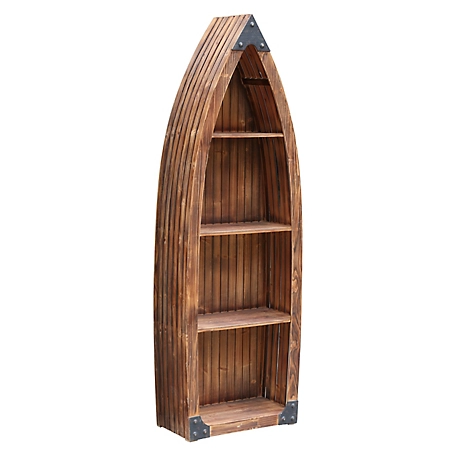 Crestview Collection 3-Shelf Mountain View Rustic Wood Canoe Bookcase