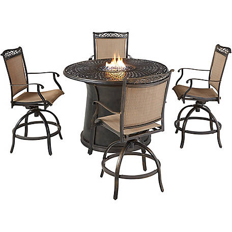 Hanover Fontana 5 Pc High Dining Set, High Top Fire Pit Table And Chairs
