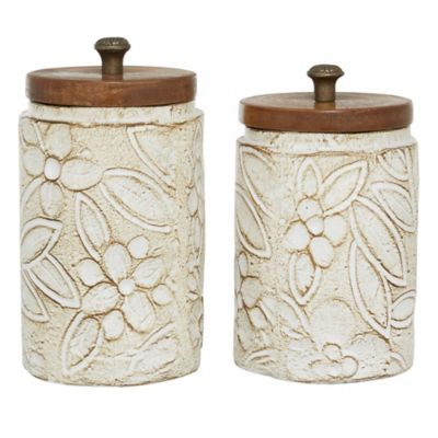 Image showing  White Dolomite Farmhouse Decorative Jars, 9 in., 10 in., 2 pc.
