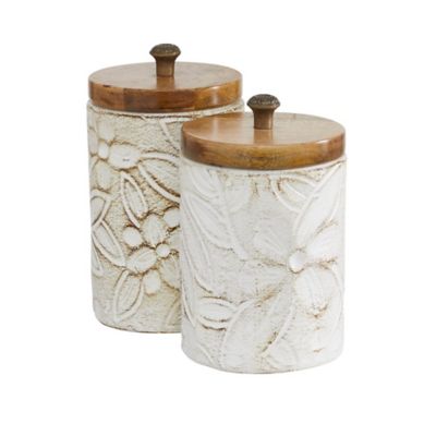 Image showing  White Dolomite Farmhouse Decorative Jars, 9 in., 10 in., 2 pc.