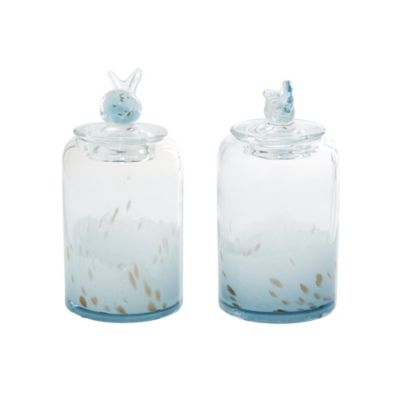 Image showing  5 in. and 9 in. Blue Glass Contemporary Decorative Jar Set, 2 pc.