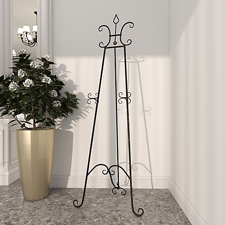 Harper & Willow Black Metal Extra Large Free Standing Adjustable Display Stand Scroll Easel with Chain Support 23" x 1" x 66"